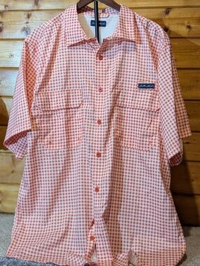 Orange and White Gingham Button-Up Shirt Size XL